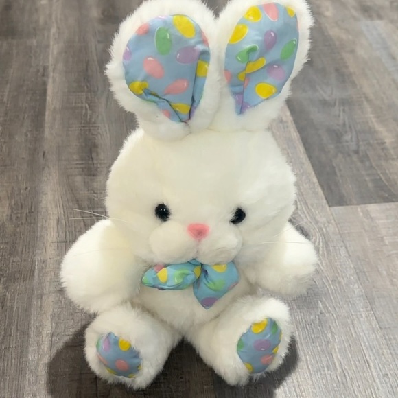 💞 New White Plush Easter Bunny with Colorful Jelly Bean Print Accents - Picture 1 of 4
